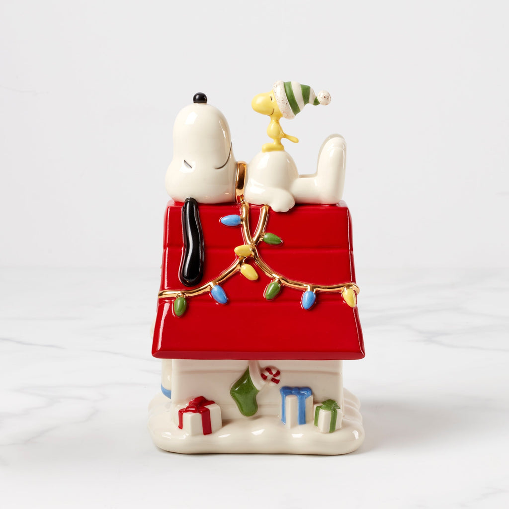 Lenox Snoopy Christmas Covered Candy Dish, porcelain