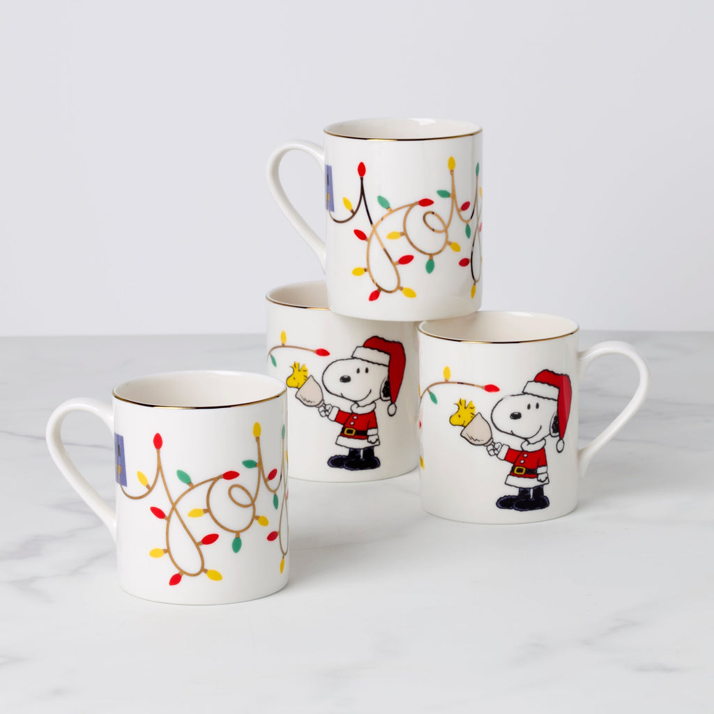 Lenox Snoopy Christmas Mugs, Set of 4, porcelain
