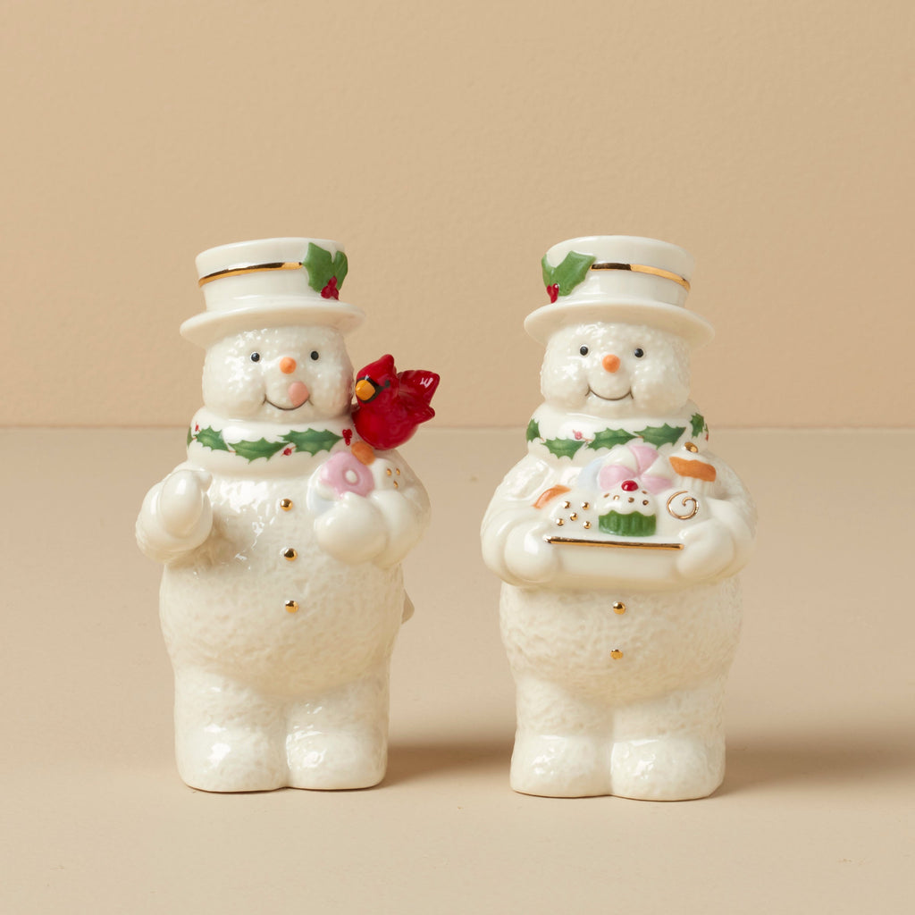 Lenox Happy Holly Days Snowmen Salt & Pepper Set, porcelain