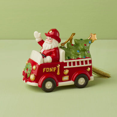 Lenox Santa In Fire Truck Ornament, porcelain
