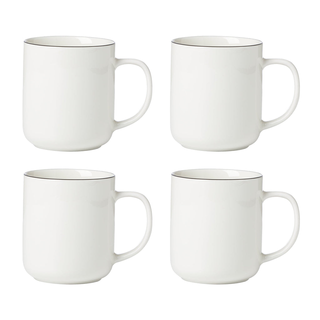 Oneida 24 Seven Black Rim Mugs, Set of 4, porcelain