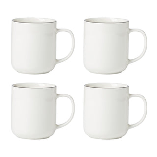 Oneida 24 Seven Black Rim Mugs, Set of 4, porcelain