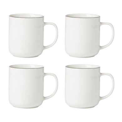 Oneida 24 Seven Black Rim Mugs, Set of 4, porcelain