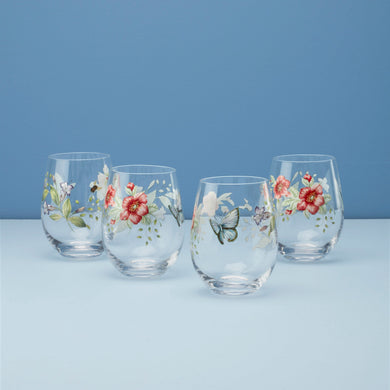 Lenox Butterfly Meadow Stemless Wine Glasses, Set of 4, glass