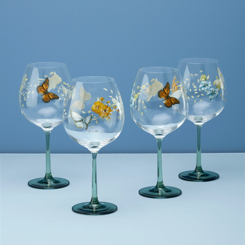 Lenox Butterfly Meadow Balloon Wine Glasses, Set of 4, glass