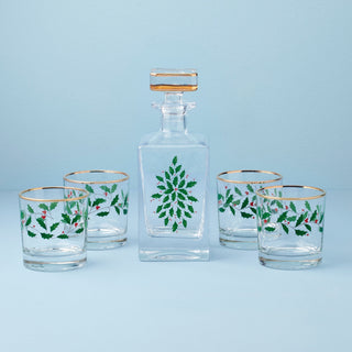 Lenox Holiday 5-Piece Decanter & Whiskey Glass Set, glass