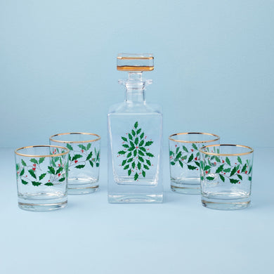 Lenox Holiday 5-Piece Decanter & Whiskey Glass Set, glass