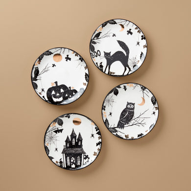 Lenox Haunted Halloween Accent Plates, Set of 4, porcelain