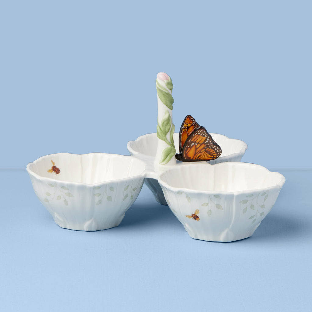 Lenox Butterfly Meadow Floral 3-Section Server, porcelain