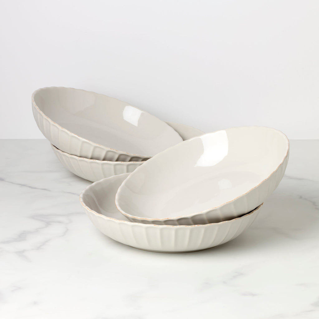 Lenox French Perle Scallop White Dinner Bowls, Set of 4, stoneware