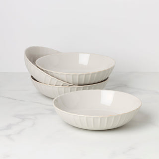 Lenox French Perle Scallop White Pasta Bowls, Set of 4, stoneware