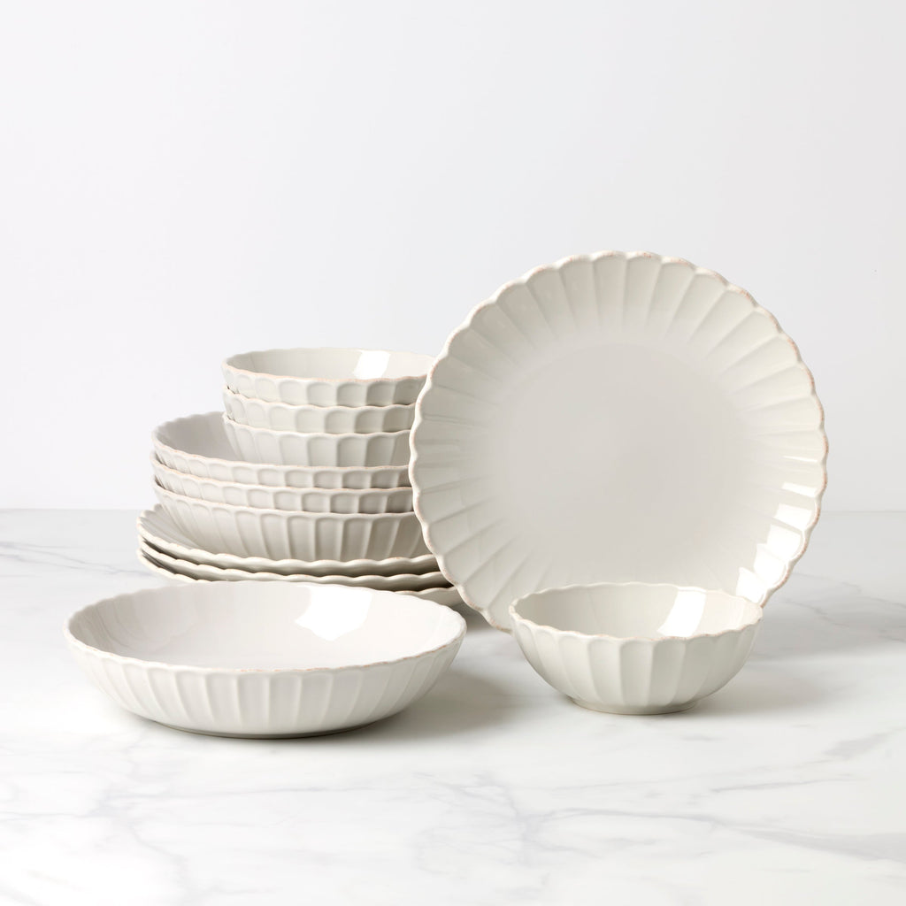 Lenox French Perle Scallop White 12-Piece Dinnerware Set, stoneware