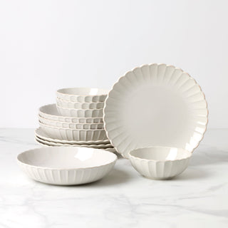 Lenox French Perle Scallop White 12-Piece Dinnerware Set, stoneware