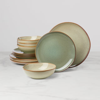Oneida Organic Shades Sage Green 12-Piece Dinnerware Set, stoneware