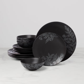 Oneida Roseto Charcoal 12-Piece Dinnerware Set, stoneware