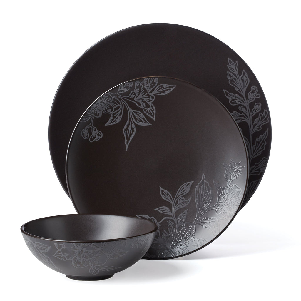 Oneida Roseto Charcoal 12-Piece Dinnerware Set, stoneware (view 2)