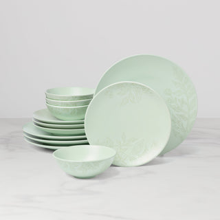 Oneida Roseto Soft Sage 12-Piece Dinnerware Set, stoneware