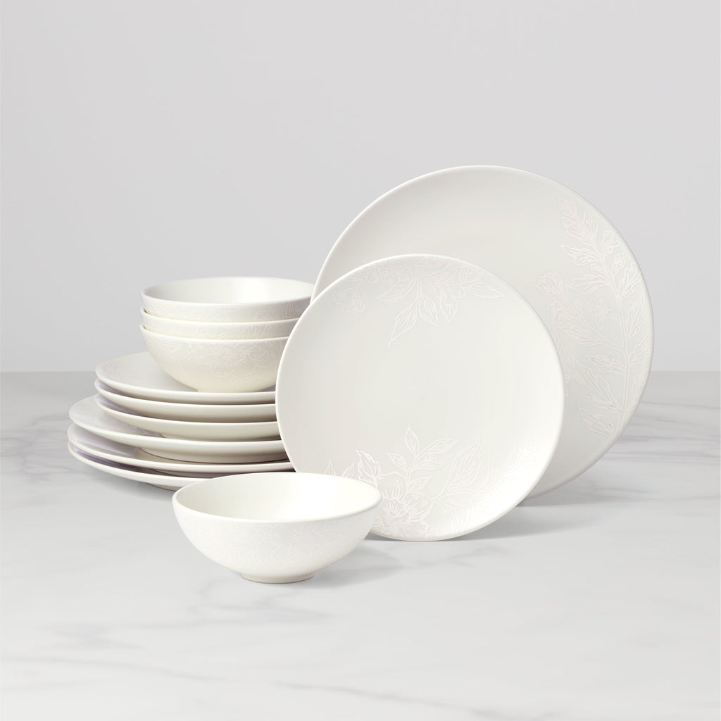 Oneida Roseto White 12-Piece Dinnerware Set, stoneware