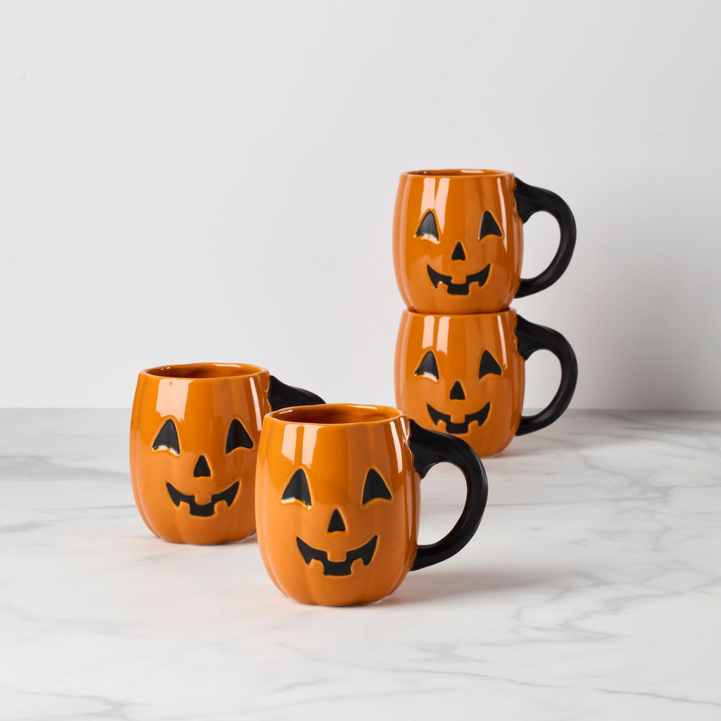Lenox Halloween Figural Pumpkin Mugs, Set of 4, porcelain
