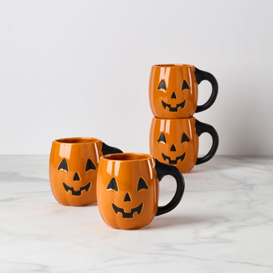 Lenox Halloween Figural Pumpkin Mugs, Set of 4, porcelain