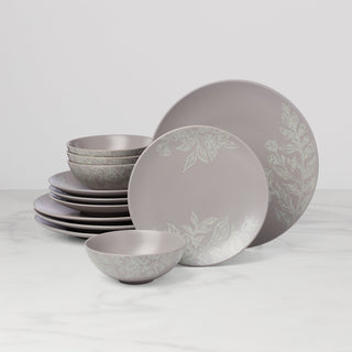 Oneida Roseto Pumice 12-Piece Dinnerware Set, stoneware