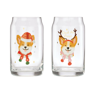 Cambridge Holiday Corgi Can Cooler Glasses - Set of 2, glass