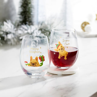 Cambridge Holiday Frenchie Stemless Wine Glasses, Set of 2, glass (view 2)