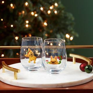 Cambridge Holiday Frenchie Stemless Wine Glasses, Set of 2, glass (view 3)