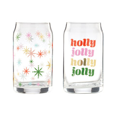Cambridge Holly Jolly Can Cooler Glasses - Set of 2, glass