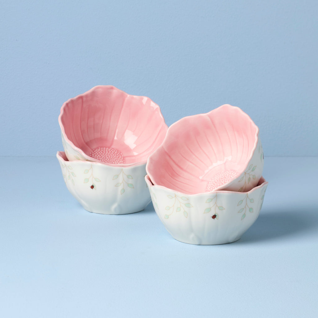 Lenox Butterfly Meadow Floral Pink Dessert Bowls, Set of 4, porcelain