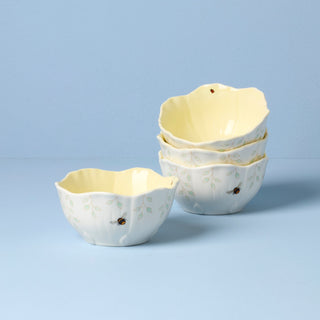 Lenox Butterfly Meadow Floral Yellow Dessert Bowls, Set of 4, porcelain