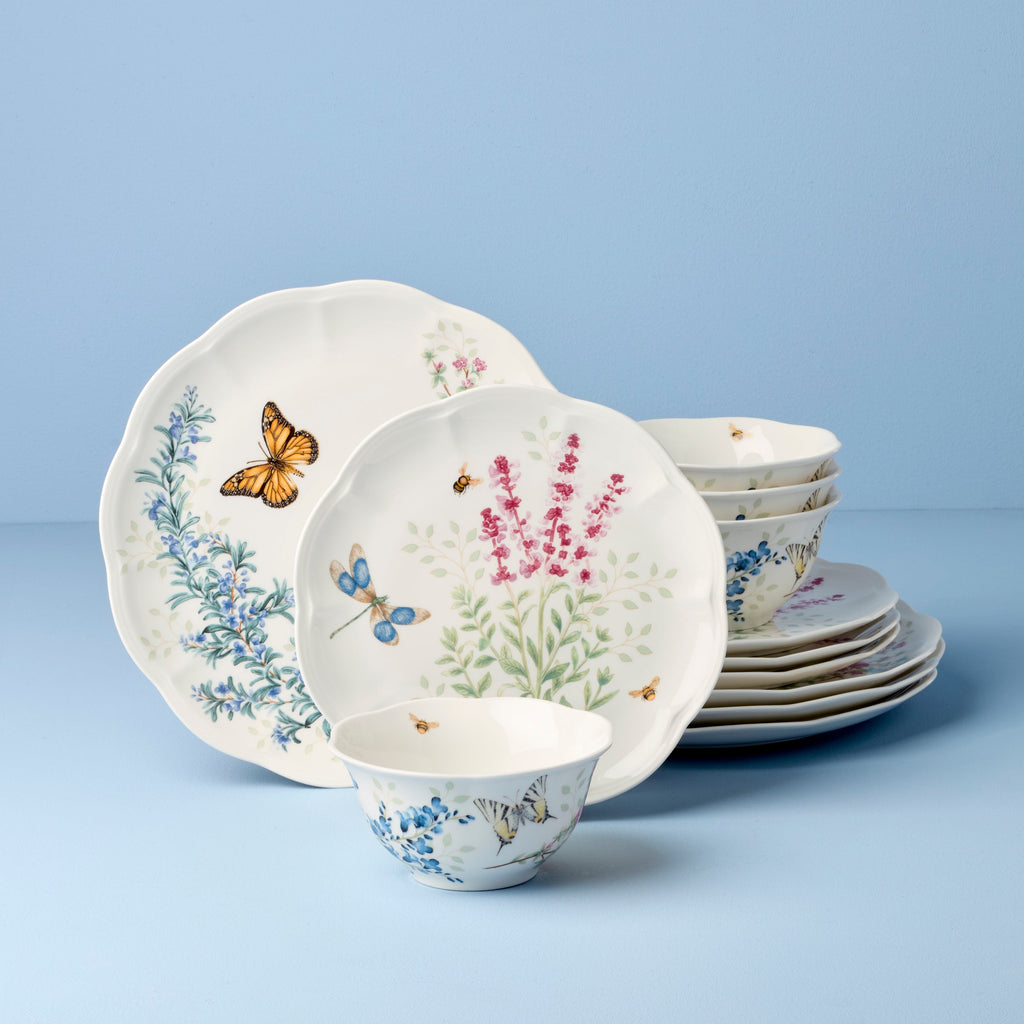 Lenox Butterfly Meadow Herbs 12-Piece Dinnerware Set, porcelain