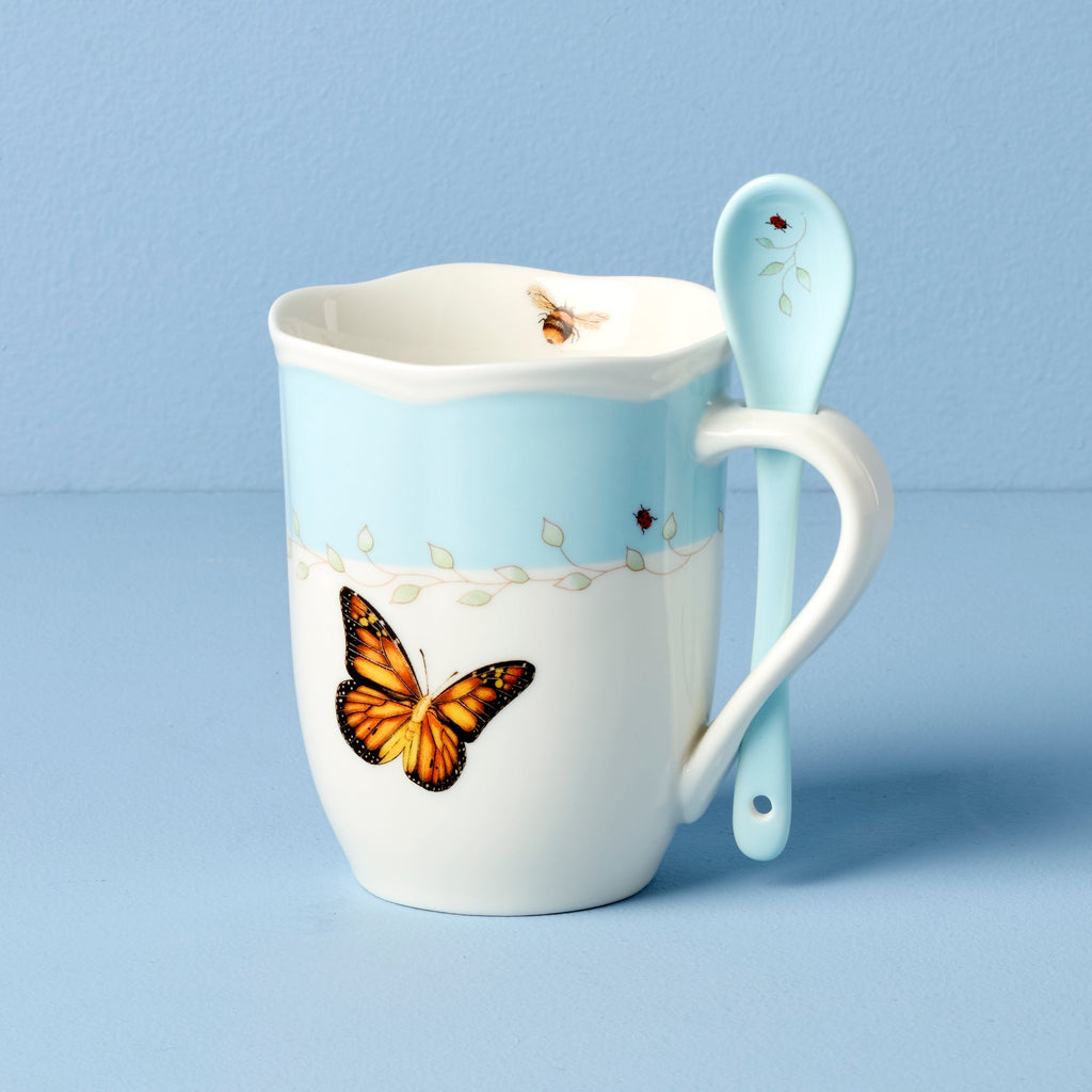 Lenox Butterfly Meadow Blue Mugs with Spoons, Set of 2, porcelain (view 3)