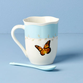 Lenox Butterfly Meadow Blue Mugs with Spoons, Set of 2, porcelain (view 4)