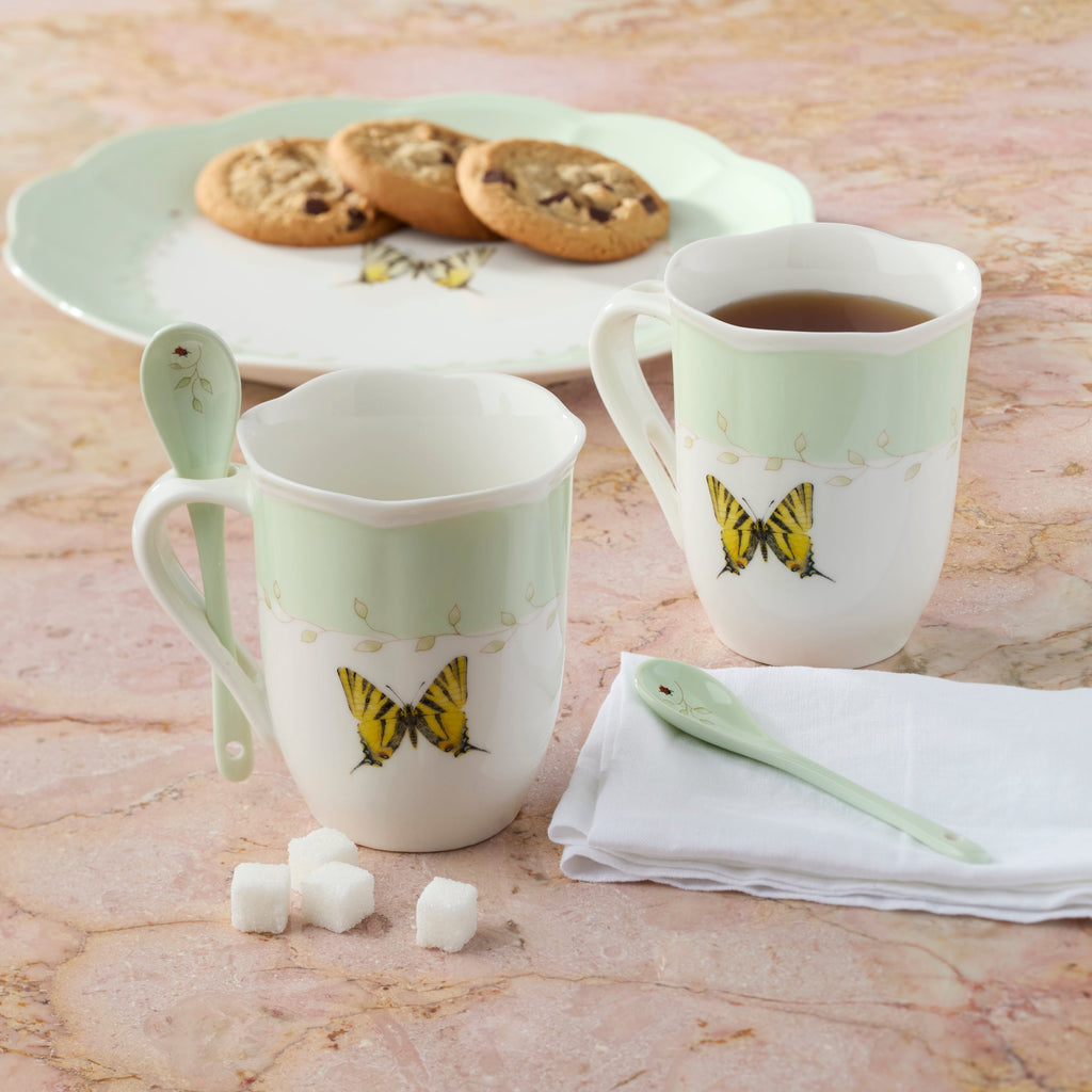 Lenox Butterfly Meadow Green Mugs with Spoons, Set of 2, porcelain (view 5)