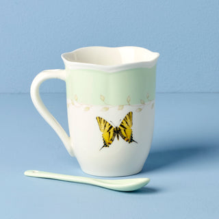 Lenox Butterfly Meadow Green Mugs with Spoons, Set of 2, porcelain (view 4)