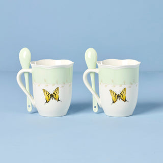 Lenox Butterfly Meadow Green Mugs with Spoons, Set of 2, porcelain (view 2)