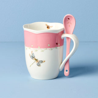 Lenox Butterfly Meadow Pink Mugs with Spoons, Set of 2, porcelain (view 3)