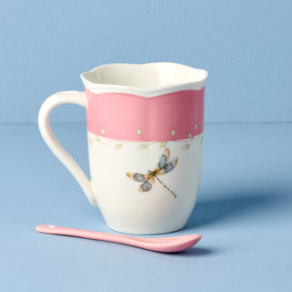 Lenox Butterfly Meadow Pink Mugs with Spoons, Set of 2, porcelain (view 4)