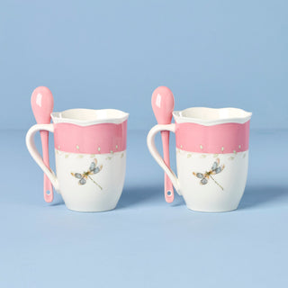 Lenox Butterfly Meadow Pink Mugs with Spoons, Set of 2, porcelain (view 2)