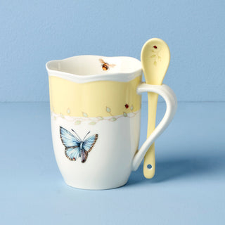 Lenox Butterfly Meadow Yellow Mugs with Spoons, Set of 2, porcelain (view 3)