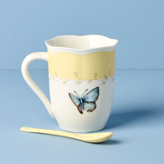 Lenox Butterfly Meadow Yellow Mugs with Spoons, Set of 2, porcelain (view 4)