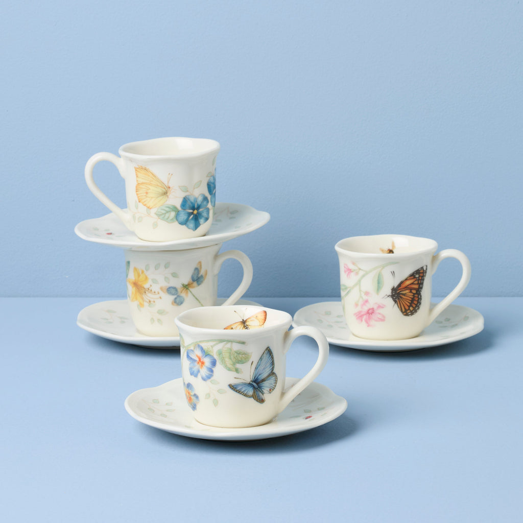 Lenox Butterfly Meadow Espresso Cup & Saucers, Set of 4, porcelain