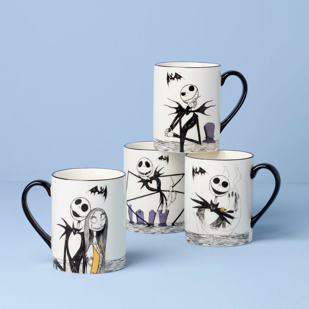 Lenox Nightmare Before Christmas Mugs, Set of 4, porcelain