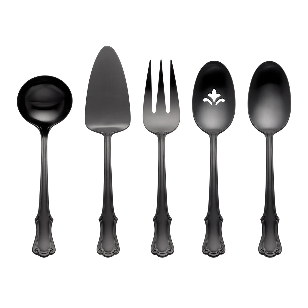 Oneida James Street Black Satin 5-Piece Hostess Set, 18/0 stainless steel
