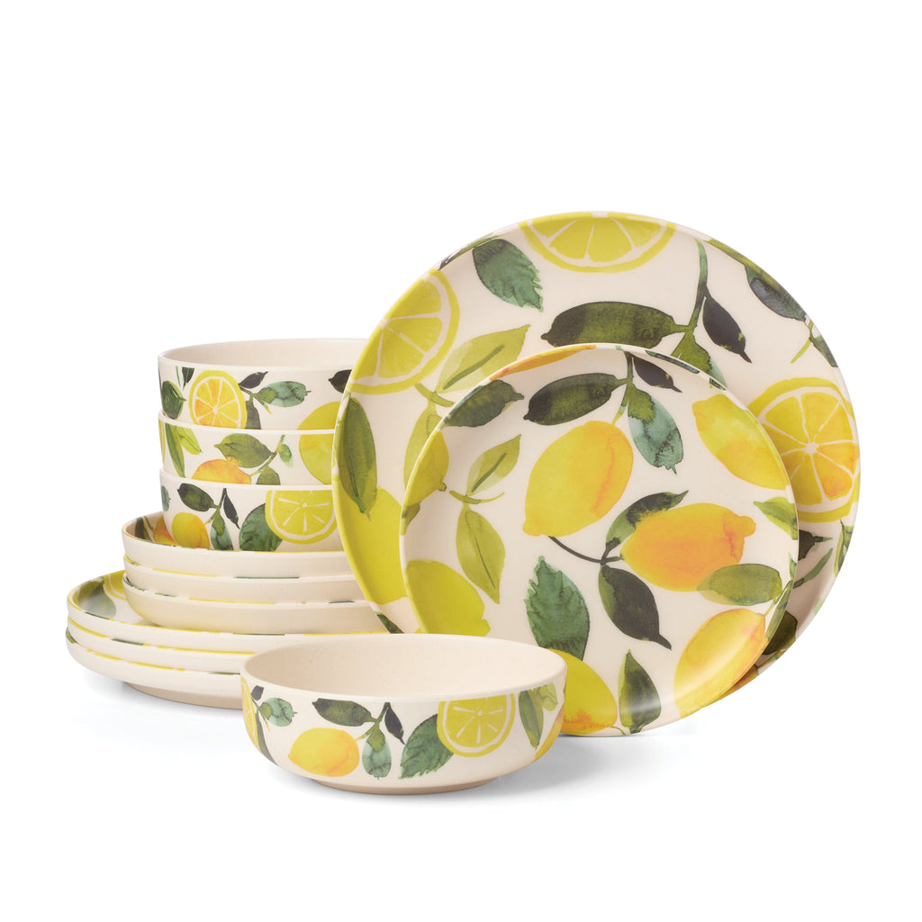 Oneida 24 Seven Melamine Lemon 12-Piece Dinnerware Set, melamine