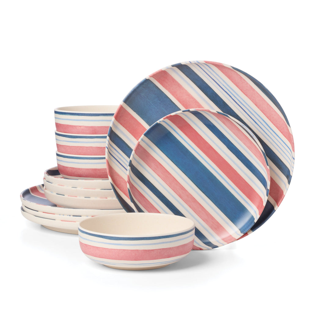 Oneida 24 Seven Melamine Stripe 12-Piece Dinnerware Set, melamine