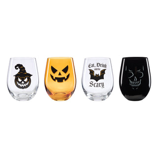 Oneida Vintro Halloween Stemless Wine Glasses - Set Of 4, glass