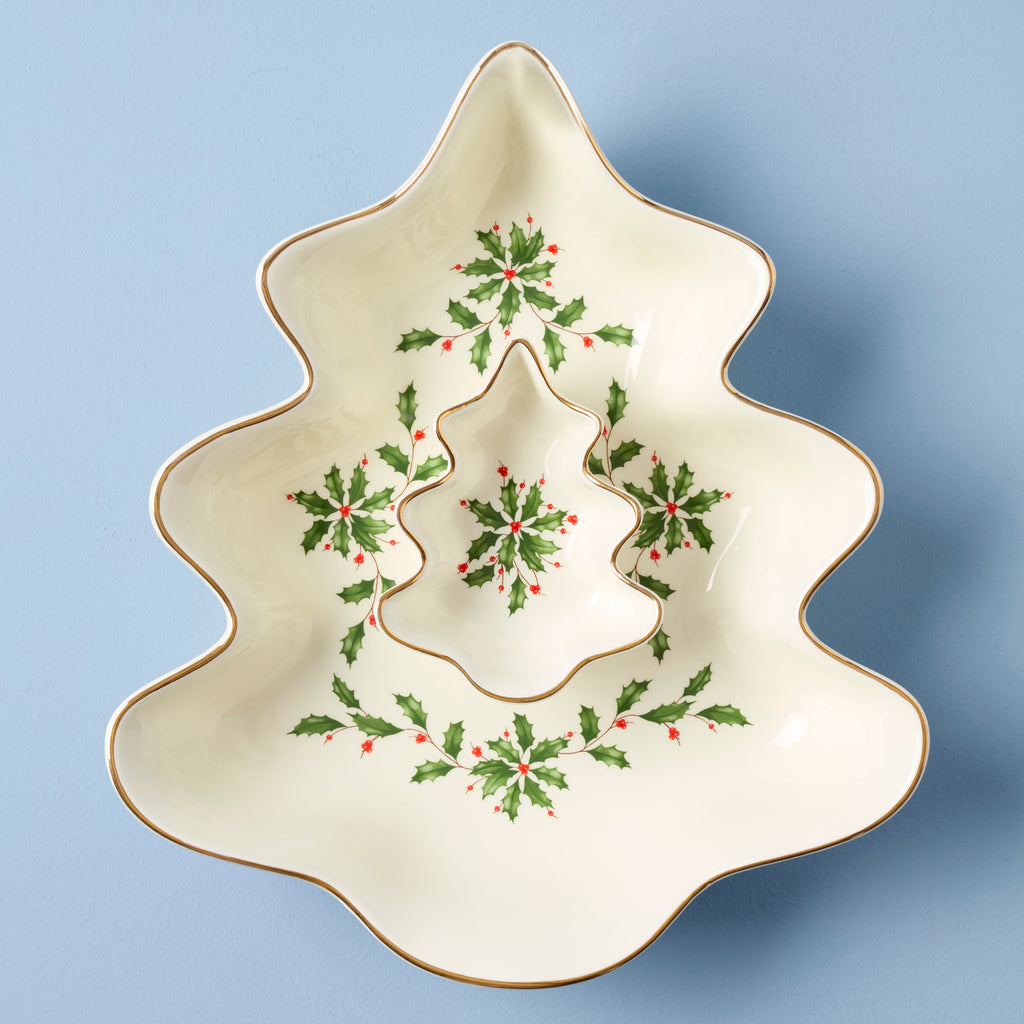 Lenox Holiday Tree Chip & Dip Set, dolomite