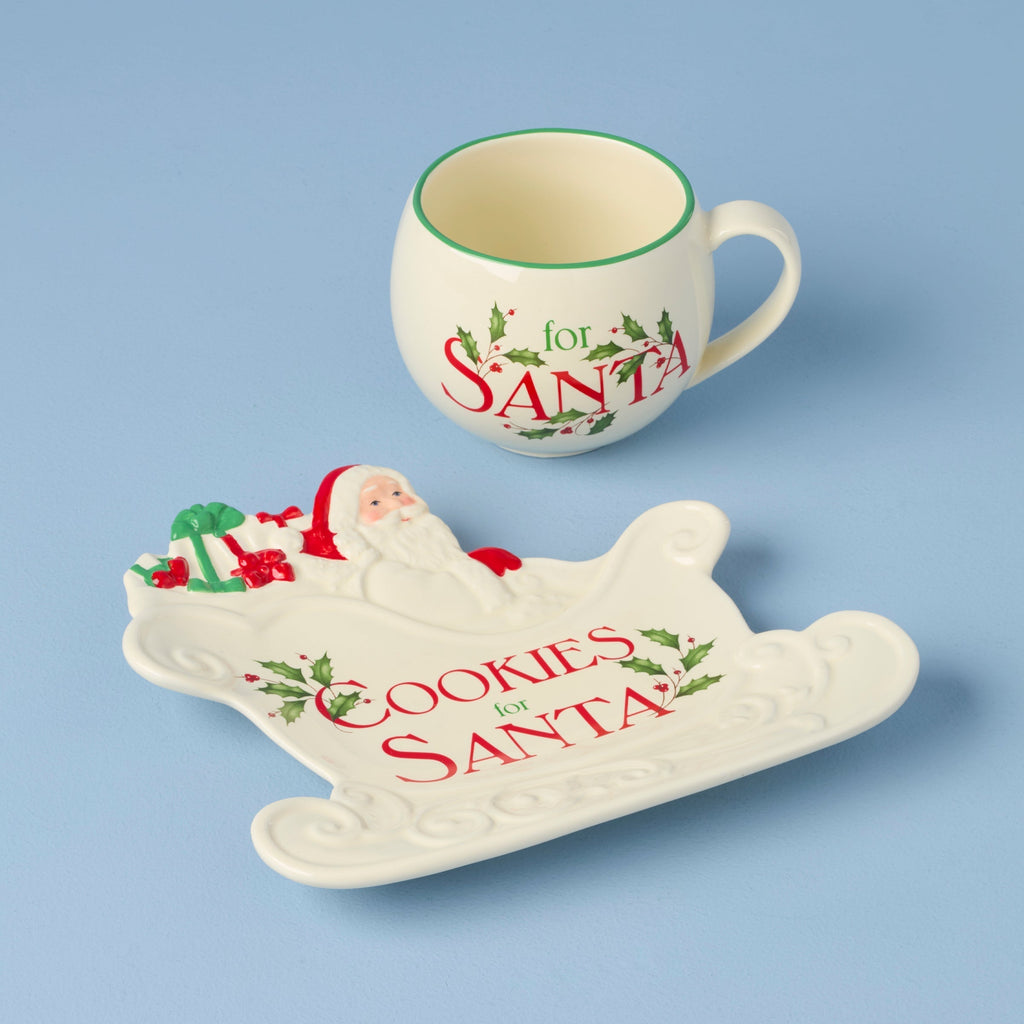 Lenox Holiday Cookies & Milk for Santa 2-Piece Set, porcelain